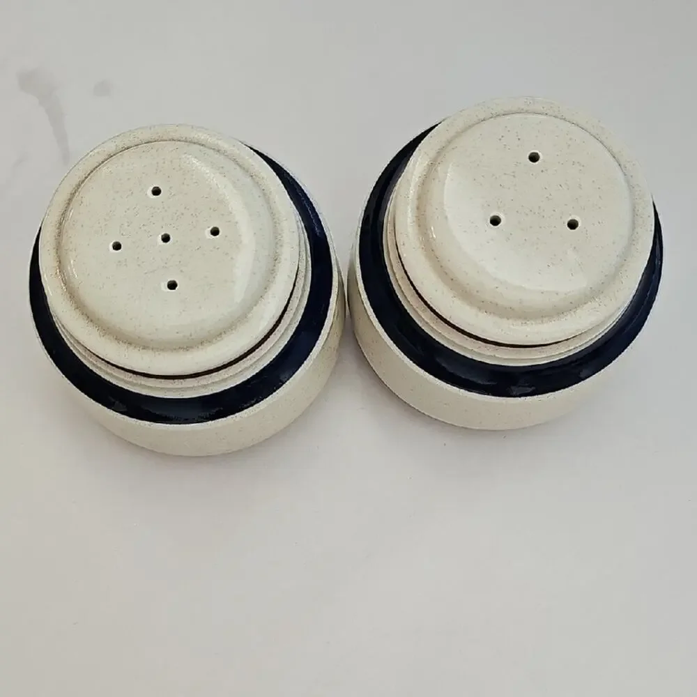 Chateau 1980's Japan Hand Painted Stoneware Kitchen Set w/Navy and Brown Accents